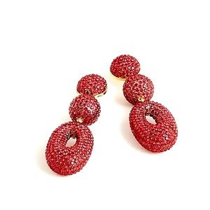 JCREW Triple Crystal Drop Earrings NWT OS Holiday Red